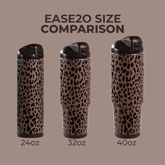 HydroJug Ease2o Water Bottle with Straw & Chug Lid, Stainless Steel, Vented Cap to Help Reduce Pressure, Water-Level Window, Cup Holder Friendly, Non-Slip Base – 24oz, Brown Leopard