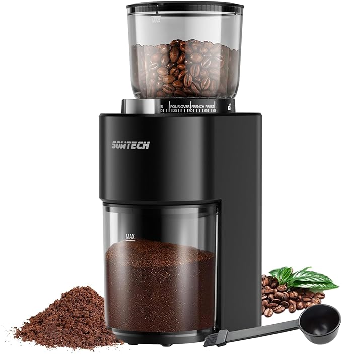 SOWTECH Conical Burr Coffee Grinder, Adjustable Electric Mill, 38 Precise Grind Settings, Precision Timer, for Espresso, Drip and French Press, Home &Office, Beige