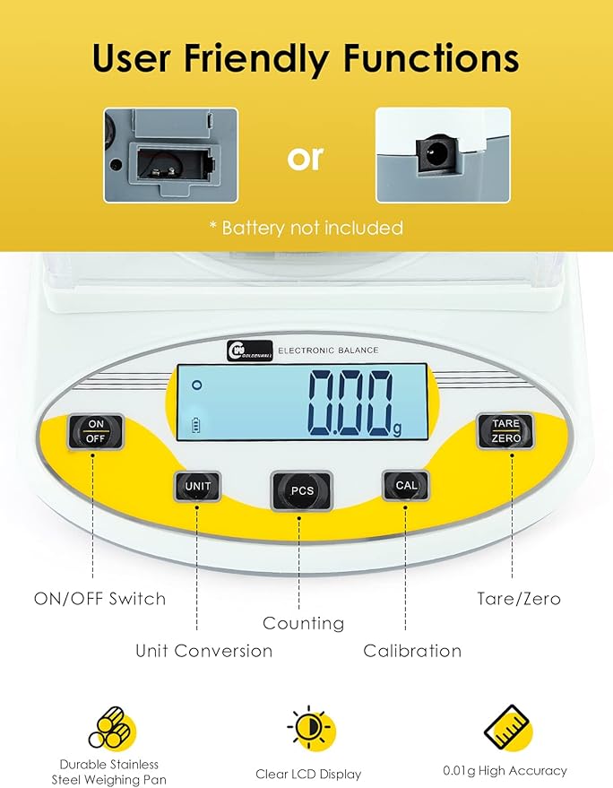CGOLDENWALL Precision Lab Scale 1000gX0.01g Analytical Electronic Balance Digital Laboratory Scale Precision Jewelry Scales Kitchen Precision Weighing Electronic Scales Calibrated 110V (1000g, 0.01g)