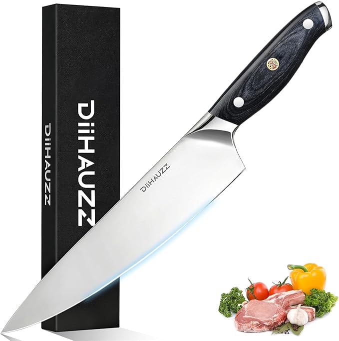 Chef Knife, 8 Inch Ultra Sharp Kitchen Knife, Professional High Carbon Steel Chefs Knife with Full-Tang Ergonomic Handle for Kitchen, Gift Box for Mothers Day Gift