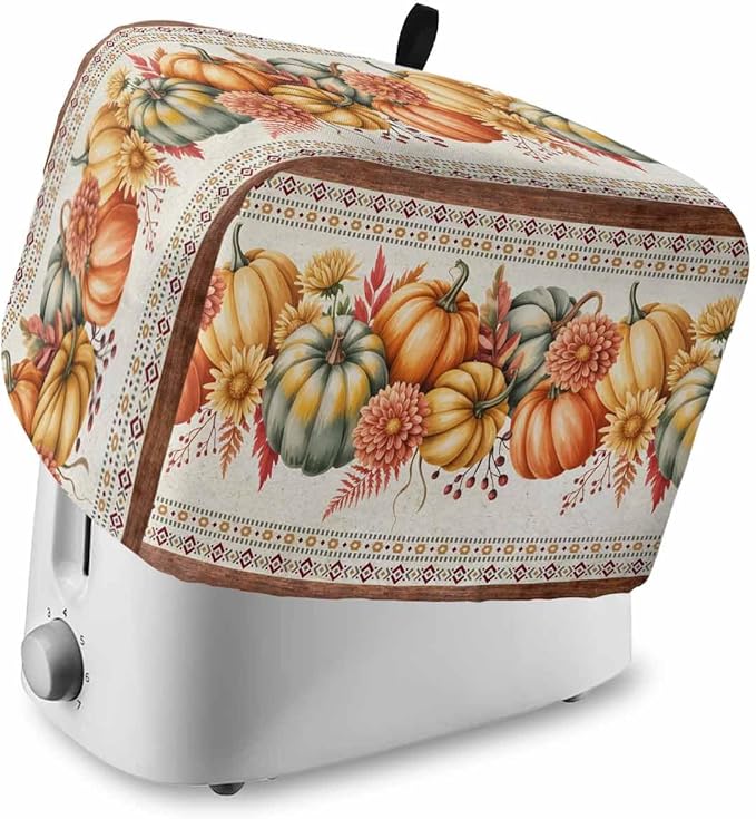 Orange Pumpkins Fall Toaster Cover 2 Slice, Thanksgiving Southwestern Floral Dustproof Bakeware Oven Protector with Top Hook, Autumn Waterproof Small Kitchen Appliance Toasters Dust Cover, 11"x6"x8"