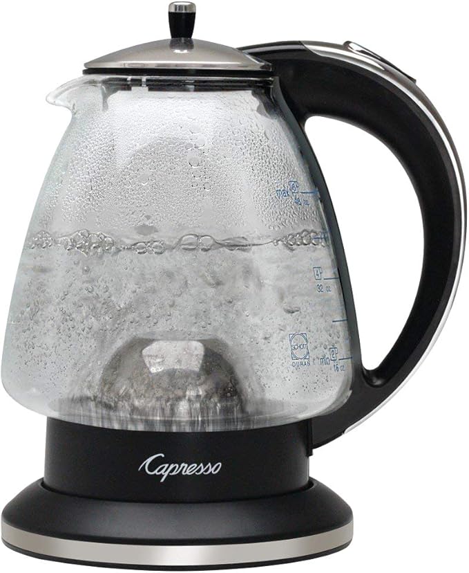 Capresso H2O Glass Rapid-Boil Kettle (48 oz, Black/Polished Chrome)