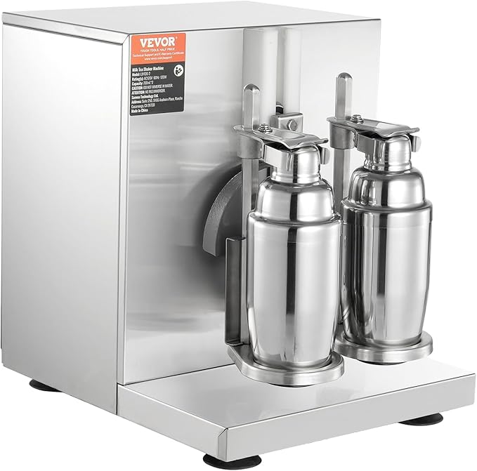 VEVOR Milk Tea Shaker, Electric Double Frame Milk Tea Shaker Machine, 0-180s Adjustable Milk Shake Mixer Machine with Double 750ML Stainless Steels Cups for Bubble Tea Boba Tea Juice Coffee Milk Wine