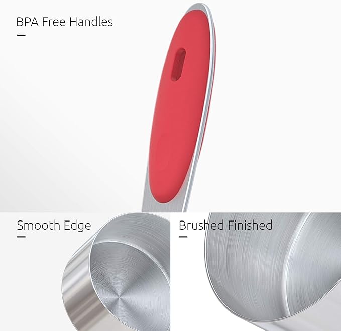 U-Taste 18/8 Stainless Steel Measuring Cups and Spoons (Set of 10, Red), and 18/10 Stainless Steel Balloon Whisk for Kitchen Cooking with 12 Flex Wires (Red)