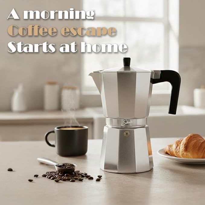 9 Cup Stovetop Espresso Maker Italian Moka Pot, Stove Top Cuban Coffee Maker, Greca Mocha Pot(Basic, 15 oz/450ml)