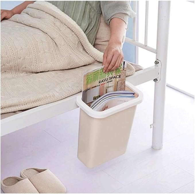 Garbage Cans Hanging Waste Bin Under Kitchen Sink,Plastic Dustbins Over Cabinet Door with Top Ring to Fix Garbage Bag Basket(Beige)