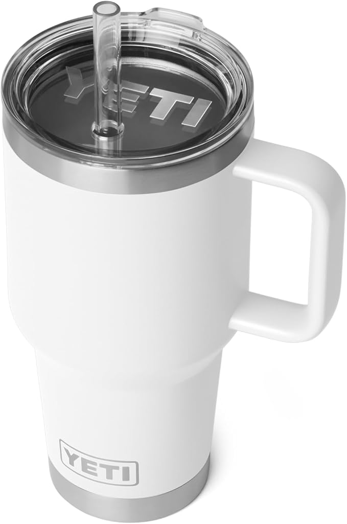 YETI Rambler 35 oz Straw Mug 2.0 - Double-Wall Vacuum Insulation for Cold Beverages – Dishwasher Safe – Cupholder Compatible – Reusable Straw – Comfortable Grip Handle – Travel Mug - White