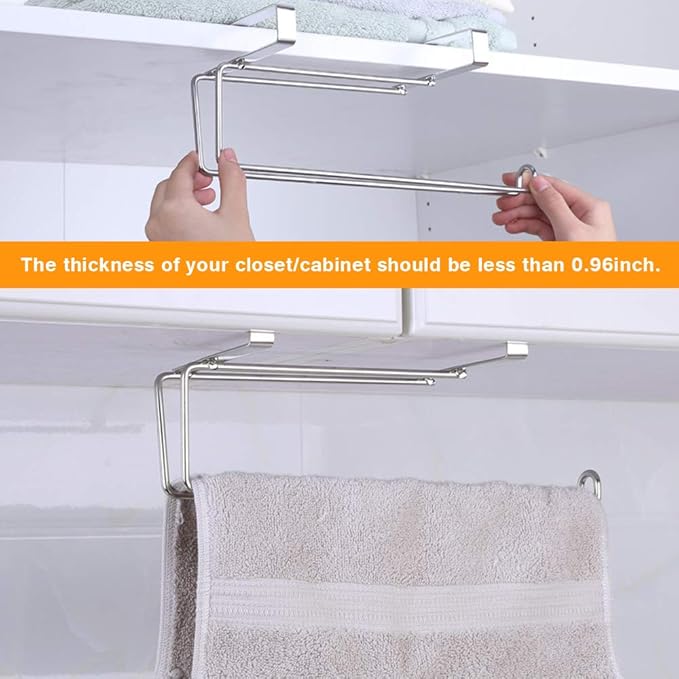 Paper Towel Hanger Holder Stainless Steel Kitchen Roll Paper Towel Holder Tissue Hanger Organizer Rack for Kitchen Under Cabinet Over Door (Paper Towel Holder)