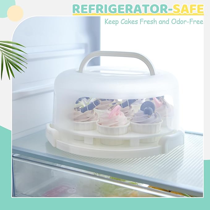 Ohuhu Cake Container, Cake Carrier with Lid and Handle BPA-Free Cake Holder for 10 inch Cake with 2 Handles Cupcake Carrier - Plastic Cover Two Sided Base for Transport Pies Nuts Fruit Perfect Gifts