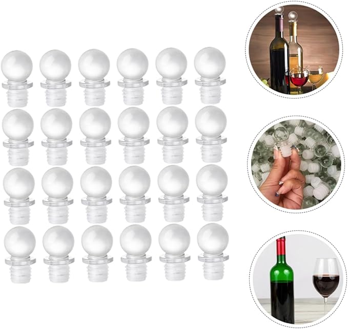Mobestech 24pcs Glass Ball Wine Stopper Decorative Ball Stoppers for Bottle Sturdy Silicone Glass Multi-purpose for Wine Perfume Oil