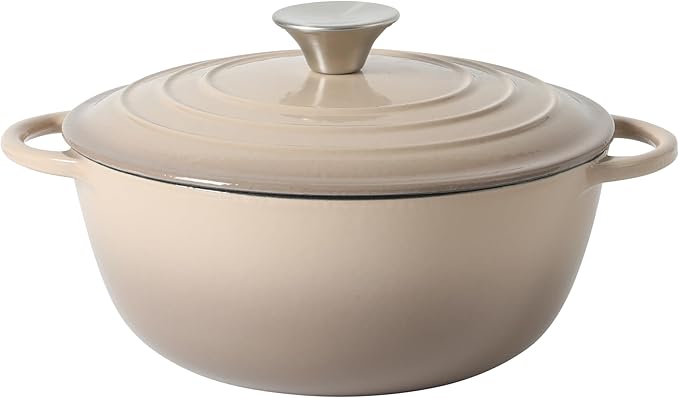 Gibson Home Addlestone 2.65 Qt Enameled Cast Iron Dutch Oven Pot with Lid – Round, Oven Safe to 500°F, Ideal for Bread Baking & Stews - Gradient Taupe