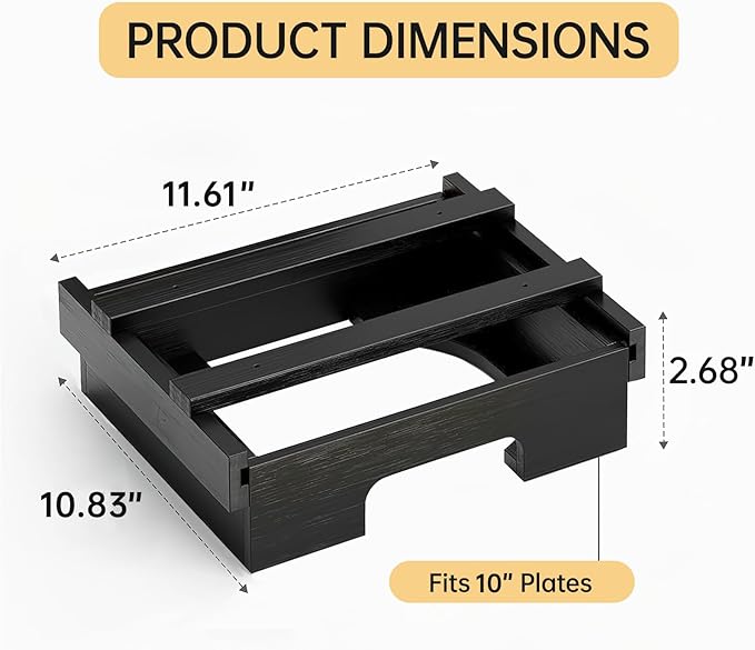 Paper Plate Dispenser,10-inch Bamboo Paper Plate Dispenser Under Cabinet, Kitchen Counter Vertical Paper Plate Holder Organizer Countertop Caddy Black