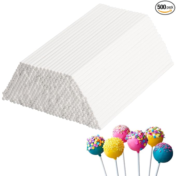 500Pcs 6 Inch White Paper Lollipop Sticks, Paper Sucker Sticks, Cake Pop Stick for Cake Toppers, Chocolate,Cookie,Rainbow Candy