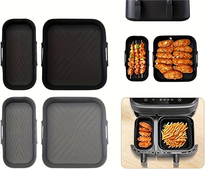 Compatible for Philips Dual Basket Air Fryer NA350 Series 6L/3L, Reusable Silicone Dual Airfryer Liner Air Fryer Accessories(Gray)