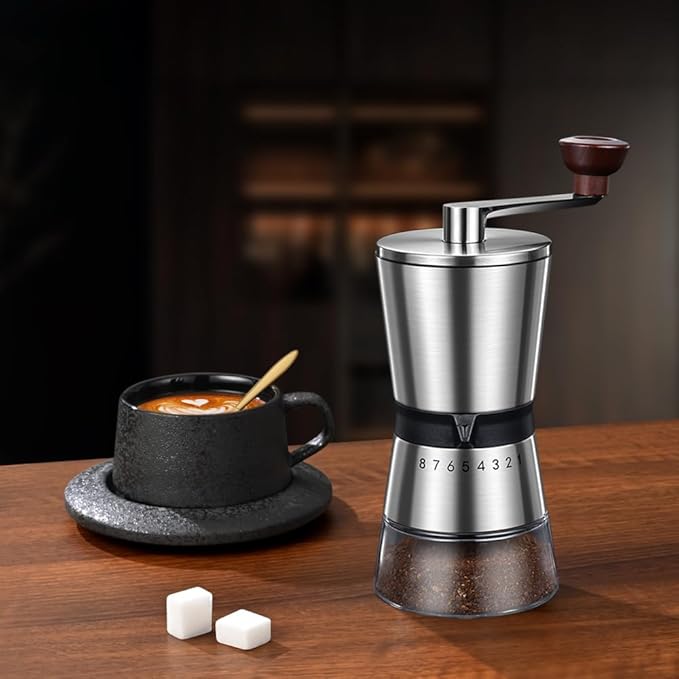 Manual Coffee Grinder - 8 Adjustable Coarseness Settings, Hand Crank Coffee Mill, Large Capacity, Portable Hand Coffee Grinder for Moka pot, French Press, Drip, Espresso, Gift