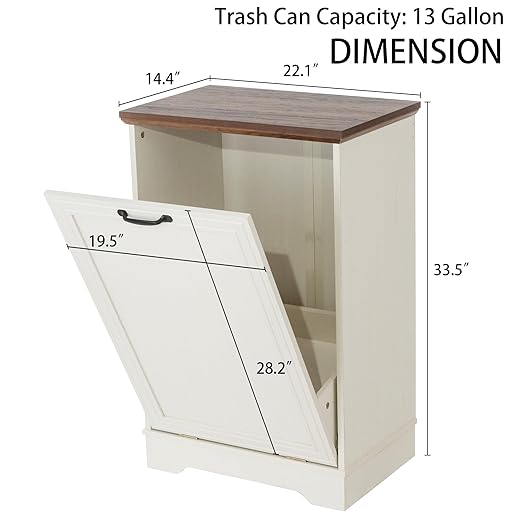 13 Gallons Tilt Out Trash Cabinet, Hidden Trash Can Cabinet Wooden Tilt Out Pet Proof Hidden Trash Bin Cabinet for Kitchen Living Room (White)