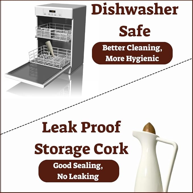 White Pottery Olive Oil Dispenser Cruet - Elegant Design, Drip-Free Pourer with Stopper, Perfect for Cooking and Salad Dressings, Fits Every Kitchen
