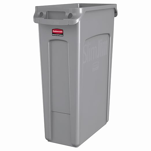 Rubbermaid Commercial Products Slim Jim Plastic Rectangular Trash/Garbage Can with Venting Channels, 23 Gallon, Gray