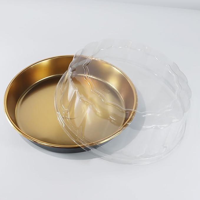 FEOOWV 10inch Round Clear +Gold Cake Carriers for Transport Plastic Cake Containers Carriers with Dome Lids and Cake Boards Clear Bundt Cake Boxes (10)