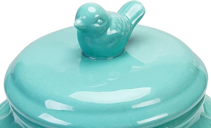 MyGift Vintage Turquoise Ceramic Kitchen Jar with Lid, Cookie Jar Storage Containers Airtight with Embossed Star and Bird Design