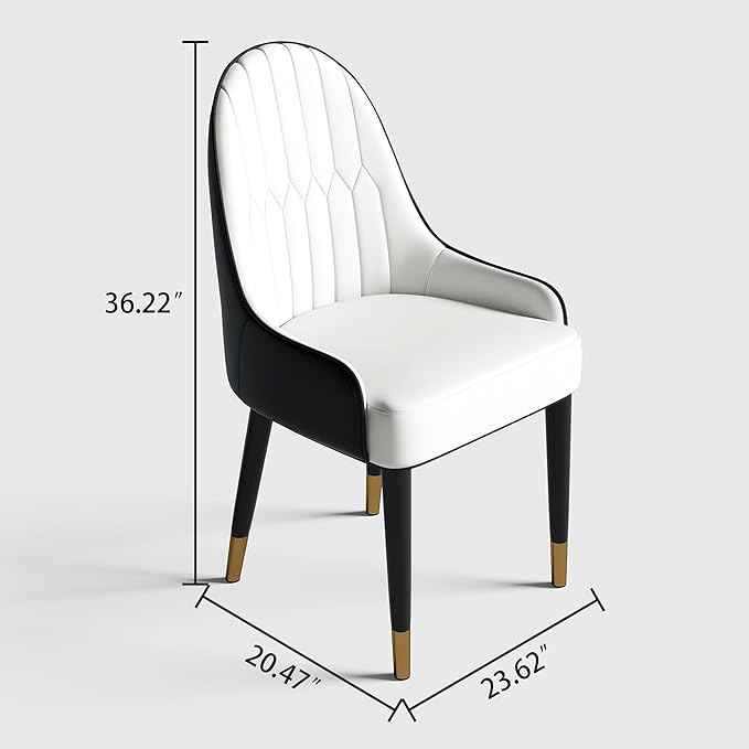 AF ARTISAN FURNITURE Black White Dining Chairs Set of 2 with High Backs Mid Century Modern Kitchen Dining Room Chairs PU Faux Leather Upholstered Large Padded Accent Chair with Legs