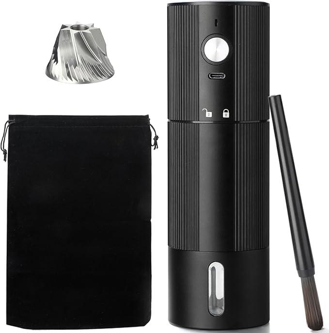 Electric Coffee Grinder Portable Conical Burr Coffee Grinder with 45 Adjustable Settings, Cordless Coffee Burr Grinder for Espresso, Home, Travel, Camping, Office (Black)