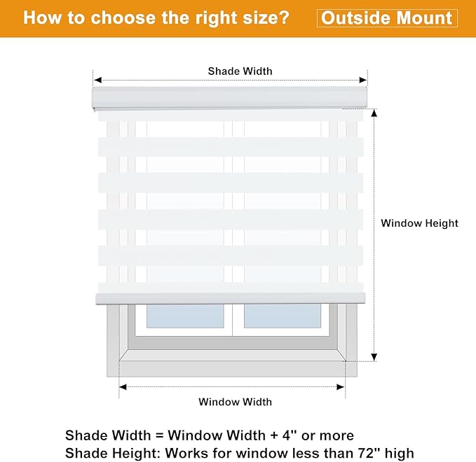 Persilux Cordless Zebra Blinds for Windows Shades (65" W x 72" H, White) Dual Layer Fabric Light Control for Day and Night Room Darkening Sheer Roller Shades for Home, Bedroom and Office