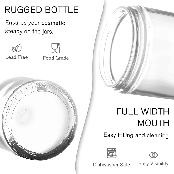 1 oz Small Glass Jars, Bumobum 48 pack Empty Round Clear Jars with Black Lids, White Labels & Inner Liners, Mini Cosmetic Containers for Cream, Lotion