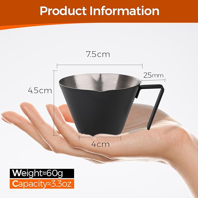 Cold Brew Coffee Maker 1.4L/48oz with Extended Filter & 2 Pcs Stainless Steel Espresso Cup (Black), Coffee Brewing Set with Cleaning Brush, Stirring Spoon & 3.4oz/100ml Dual Scale Measuring Cup