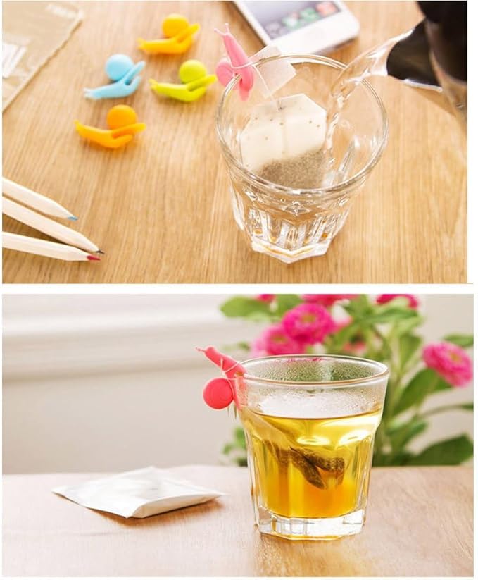 10-Pack Silicone Snail Tea Bag Clips - Cute Colorful Cup Edge Holders for Tea Bags