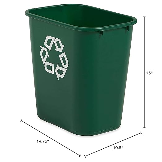Rubbermaid Commercial Products Deskside Recycling Can, 7-Gallon/28-Quart, Green Recycling Symbol, Plastic, for Bedroom/Bathroom/Office, Fits Under Desk/Sink/Cabinet, Pack of 12
