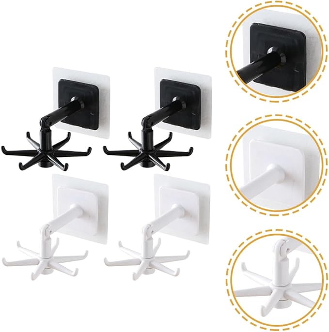 BESTOYARD 4pcs 360° Rotatable Kitchen Utensil Hooks, Under Cabinet Wall Hangers for Hanging Utensils and Masks, Black White, Space-Saving Storage for Home Kitchen Organization