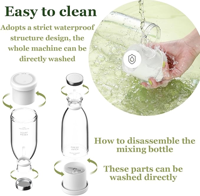Upgraded Fresh Juice Blender Bottle Portable, Juicer Portable Blender Shake, 380ML USB/Magnetic Charging for Shakes and Smoothies, with Travel Cup and Lid (White,USB charging)