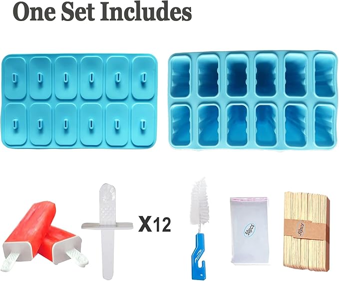 6 pcs Popsicles Molds with Brush and 6 pcs Popsicle Ice Cream Molds with 50 Sticks