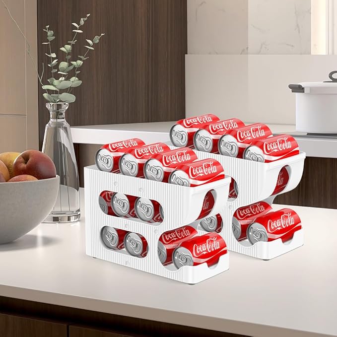 Sotfamily Soda Can Organizer for Pantry/Fridge, Automatic Rolling Pop Can Dispenser/Storage/Holder/Container for Refrigerator or 12" Deep Shelf, Space-Saving Drink Organizer for 24 Standard Cans