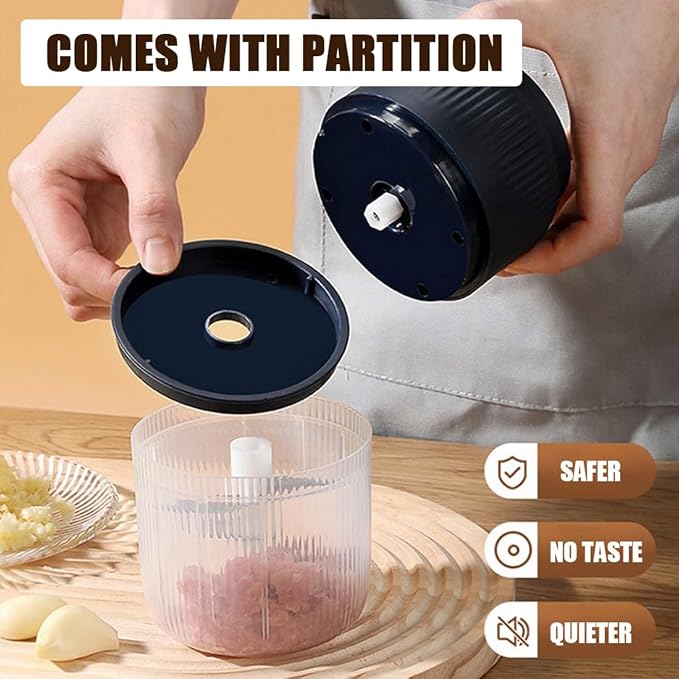 Electric Garlic Chopper, Mini Portable Veggie Chopper, Electric Onion Grinder with 6 Sharp Blade, Mini Food Processor with Container for Mashing Onion, Garlic, Chili, Ginger (1PC*White)