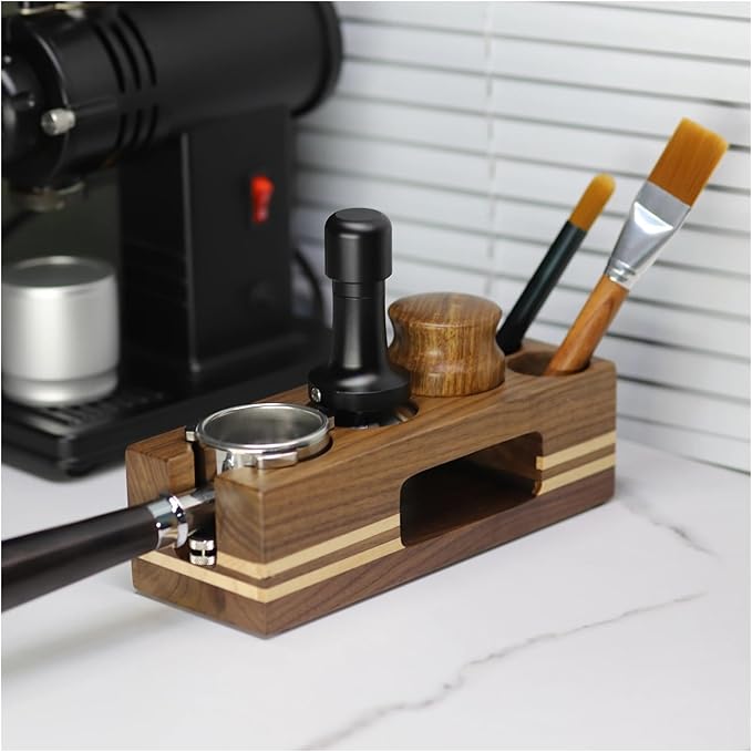 Walnut Wood Coffee Filter Holder, Espresso Tamper Mat Stand, Coffee Maker Support Base Rack, Barista Accessories(2PCS)
