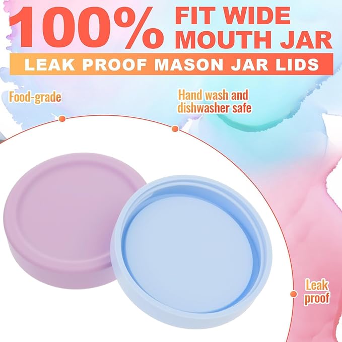 Teenyyou 6 Pcs Silicone Wide Mouth Lids Mason Jar Lids Thickened Leak Proof Lid for 86 mm All Wide Mouth Mason Jars, Reusable Large Canning Jar Caps(Morandi)