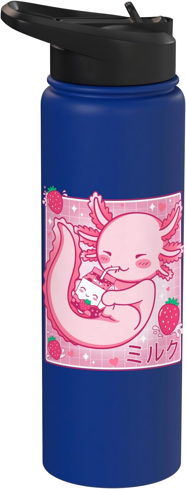 Kawaii Axolotl Strawberry Milk Shake Carton Japanese Anime Stainless Steel Insulated Water Bottle