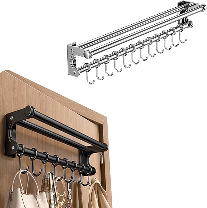 Hanging Wall Mount knife Wall Mount, Space-Saving Knife Rack with Hooks, Kitchen Organizer Storage Shelf for Utensils Spatula Spoon, Kitchen Utensil Hanger (Black, 40CM+8Hooks)