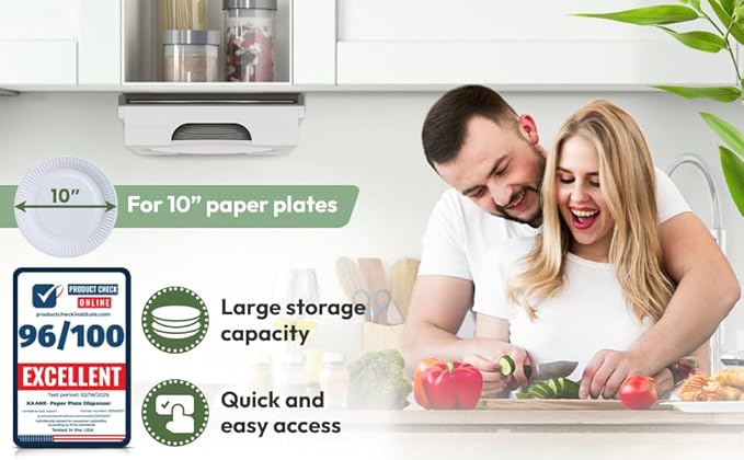 10 inch Paper Plate Dispenser Holder Bamboo Under Cabinet Vertical Rack for Kitchen Countertop Organizer Space Saver Shelf Lid Holder Counter Storage Can Dispenser Pantry Aid Caddy Estante wood