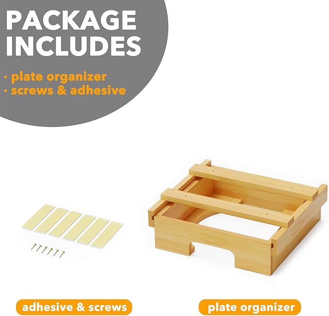 SpaceAid 8.5-inch Paper Plate Dispenser, Under Cabinet Bamboo Plates Holder, Kitchen Counter Vertical Dipensers Holders Countertop Caddy, Bamboo