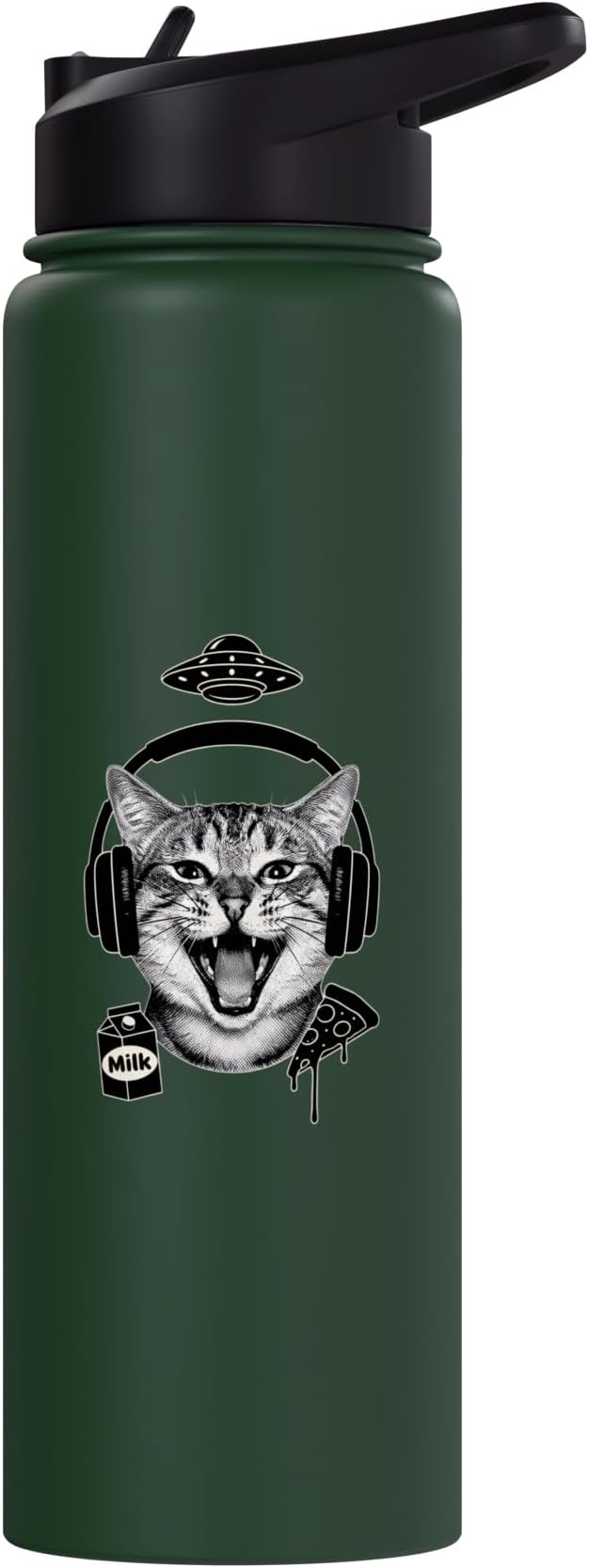 Cat With Headphones Milk Pizza Retro Alien Nostalgia Stainless Steel Insulated Water Bottle