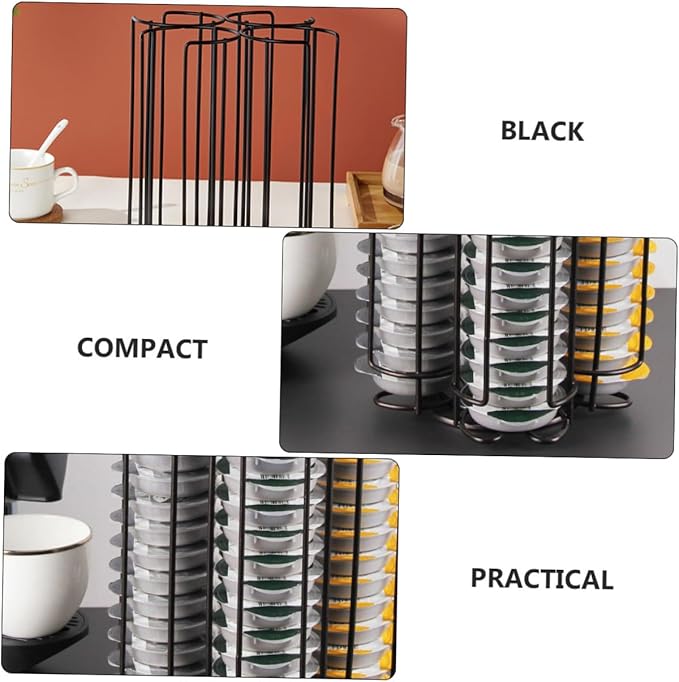 Rotatable Coffee Capsule Holder Rack for 32 Large Capsules, Black Carbon Steel Coffee Capsule Organizer Storage Shelf for Home Kitchen Countertop