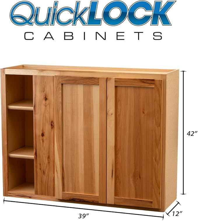 Quicklock RTA (Ready-to-Assemble) 42" Tall Wall Kitchen Cabinets - Shaker Style | 100% Hardwood | Made in America | Soft Close Hardware (12" D x 39" W x 42" H Blind Corner, Rustic Hickory)