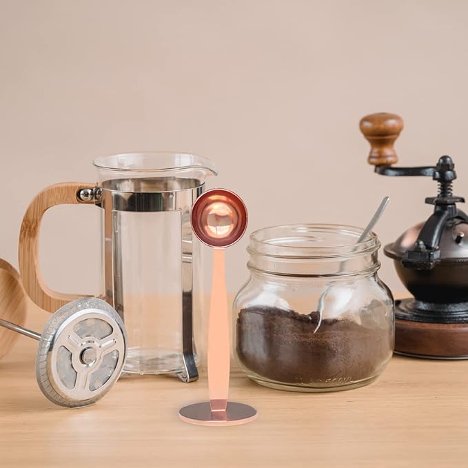 2-in-1 Coffee Scoops, 304 Stainless Steel Tablespoon Measure Spoon, with Pressed Bottom for Coffee Bean Press Coffee Grinding Pressing（Rose Gold15 ml）