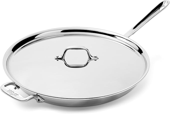 All-Clad D3 3-Ply Stainless Steel Fry Pan, 14 Inch, Induction, Oven Broiler Safe 500F, Lid Safe 350F, Pots and Pans, Cookware, Silver