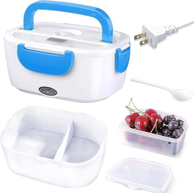 INVODA Electric Lunch Box 110V Food Heating Lunch Hot Box Portable Insulated Bento Box Electric Lunch Container for Office Travel Home (Blue)