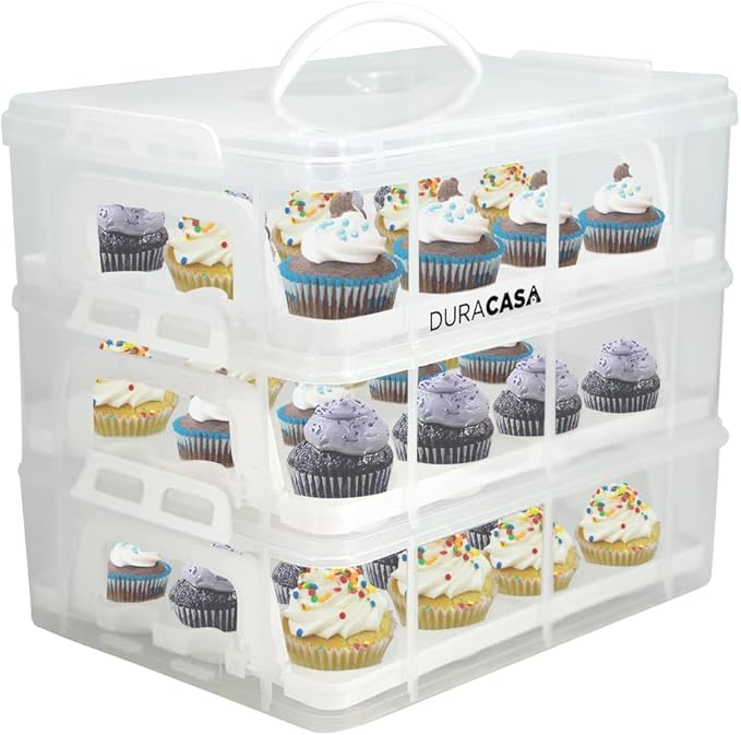Cupcake Carrier, Cupcake Holder | Premium Upgraded Model Holds Cupcakes Steadier | Store up to 36 Cupcakes or Muffins | Stacking Cupcake Storage Container | Use 1,2, or 3 Tiers (White)
