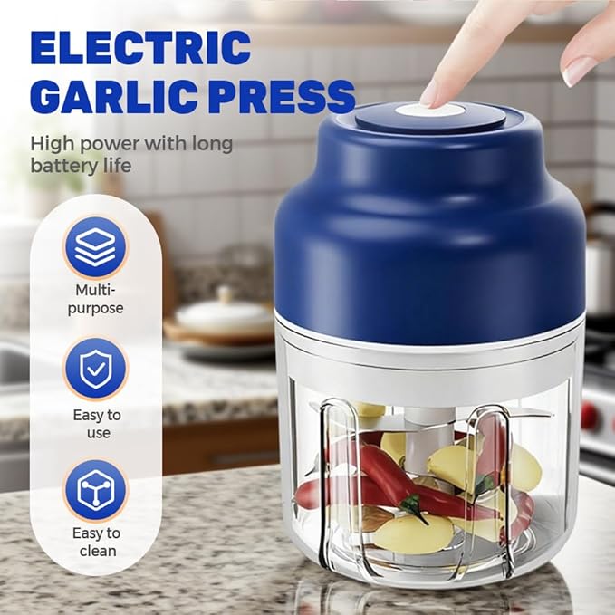 Electric Garlic Chopper, 2026 Upgraded Food Processor, USB Rechargeable Portable Wireless Veggie Chopper with 6 Stainless Steel Blades for Garlic Onion Chili Nuts Meat (purple, 250ml)